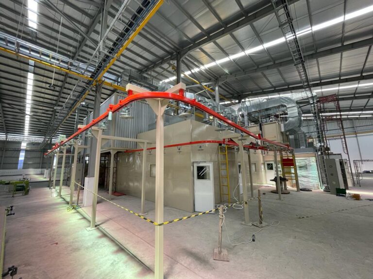 Painting line with overhead conveyor built by Ovindo