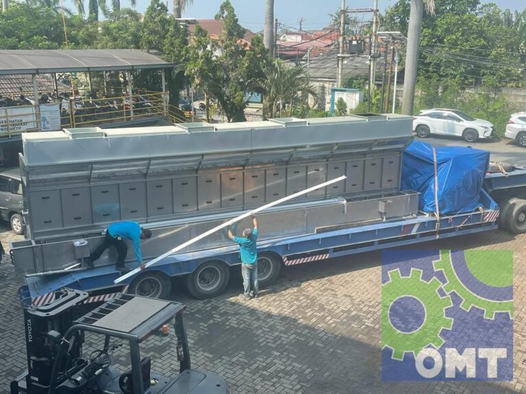 Spray booth loaded on a trailer for delivery to a customer in Cikarang