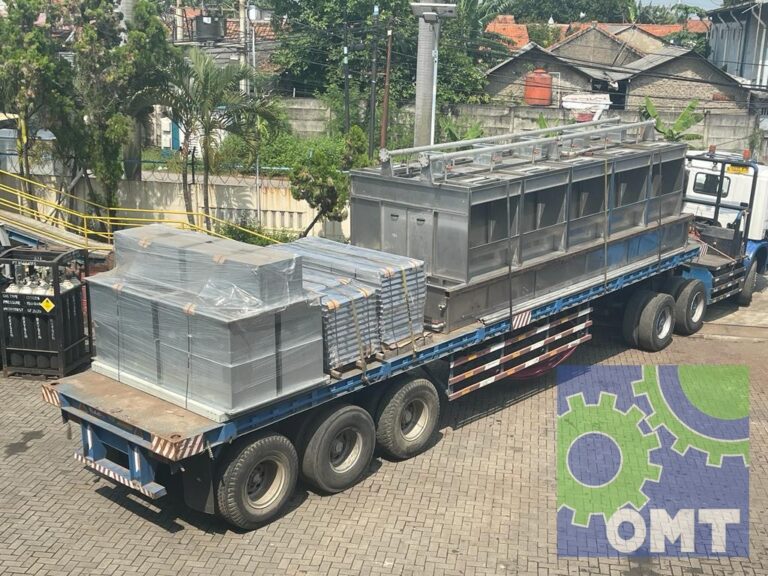 Spray booth loaded on a trailer for delivery to a customer in Cikarang