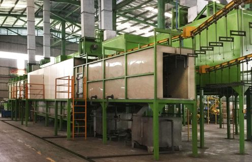 Powder coating line with conveyor and curing oven